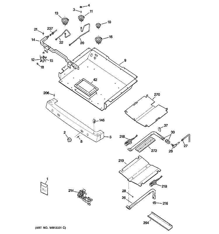 GAS & BURNER PARTS Diagram and Parts List for JGBP85WEJ1WW  General Electric Range