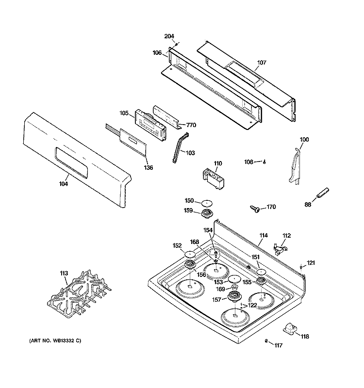 CONTROL PANEL & COOKTOP Diagram and Parts List for JGBP85WEJ1WW  General Electric Range