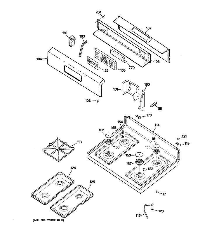 CONTROL PANEL & COOKTOP Diagram and Parts List for JGBP31WEH3WW  General Electric Range