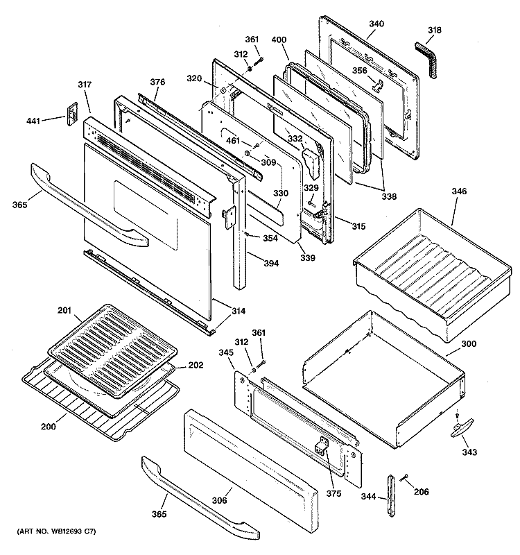 DOOR & DRAWER PARTS Diagram and Parts List for EGR3001EH2SS  General Electric Range