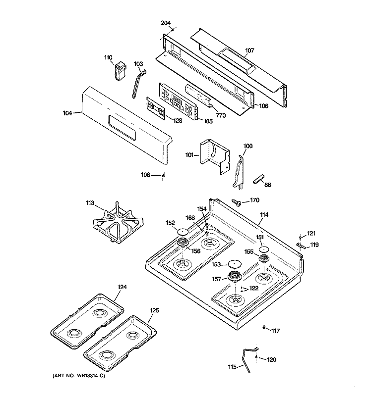CONTROL PANEL & COOKTOP Diagram and Parts List for JGBP32CEJ1CC  General Electric Range