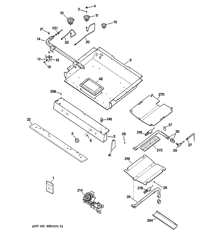 GAS & BURNER PARTS Diagram and Parts List for JGBP32SEJ1SS  General Electric Range
