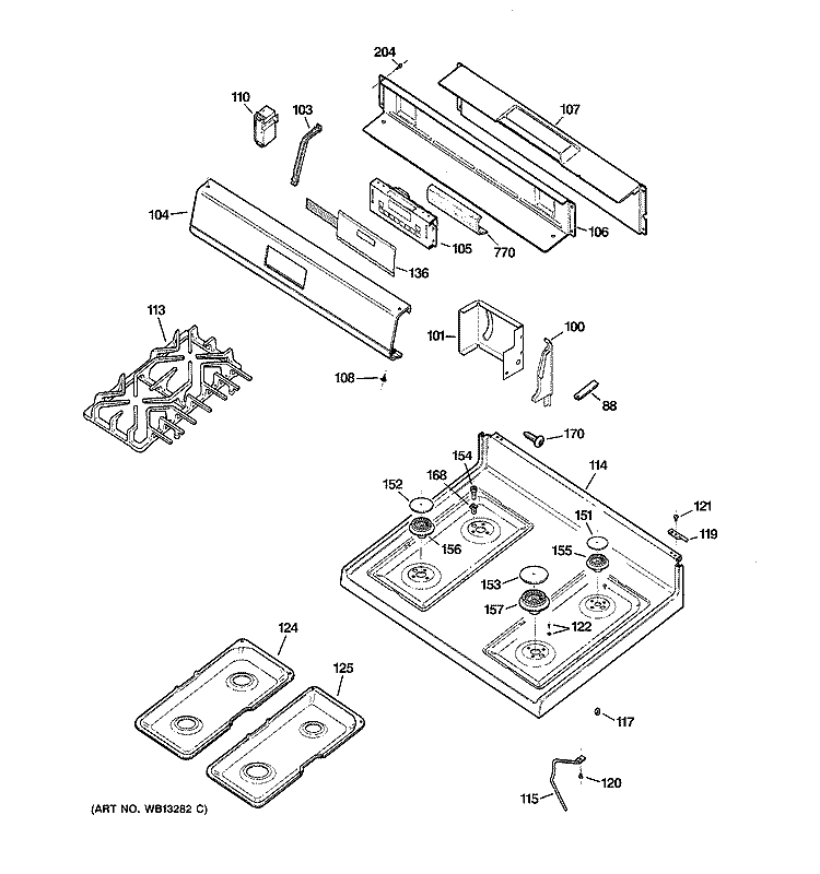 CONTROL PANEL & COOKTOP Diagram and Parts List for JGBP85SEH2SS  General Electric Range