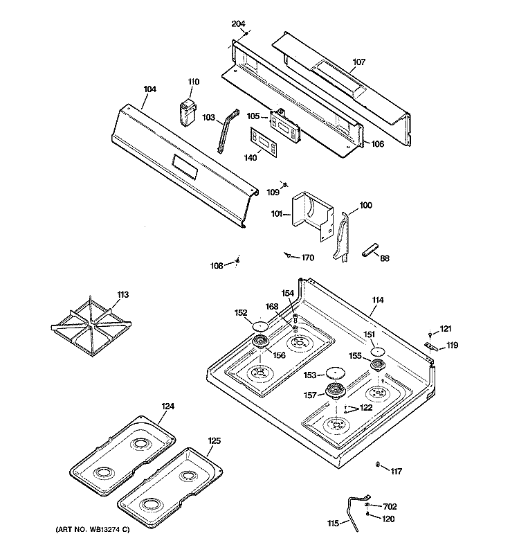 CONTROL PANEL & COOKTOP Diagram and Parts List for JGBS23SEH2SS  General Electric Range