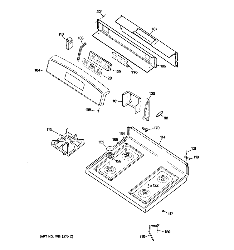 CONTROL PANEL & COOKTOP Diagram and Parts List for JGBP28GEH2SS  General Electric Range