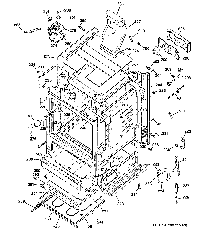 BODY PARTS Diagram and Parts List for JGBP99SEH2SS  General Electric Range