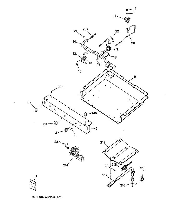 GAS & BURNER PARTS Diagram and Parts List for JGBS22BEH3CT  General Electric Range