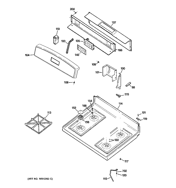 CONTROL PANEL & COOKTOP Diagram and Parts List for JGBS22BEH3CT  General Electric Range