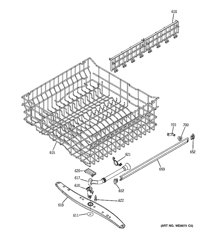 UPPER RACK ASSEMBLY Diagram and Parts List for EDW4000G03WW  General Electric Dishwasher