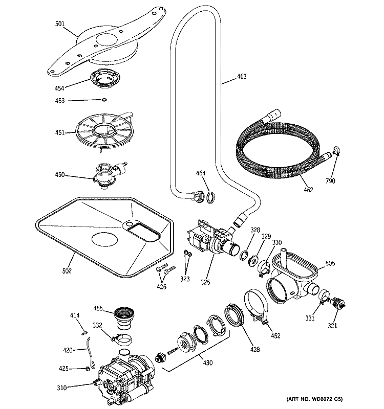 MOTOR - PUMP MECHANISM Diagram and Parts List for EDW4000G03WW  General Electric Dishwasher