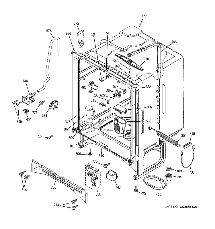 BODY PARTS Diagram and Parts List for GSD6500J03WW  General Electric Dishwasher