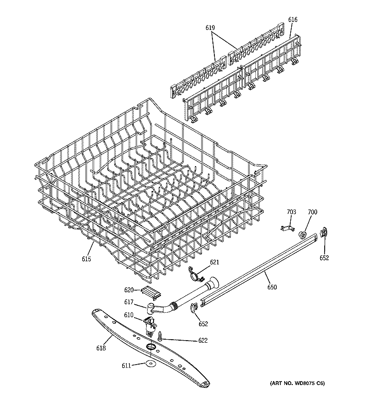 UPPER RACK ASSEMBLY Diagram and Parts List for GSD6500J03WW  General Electric Dishwasher