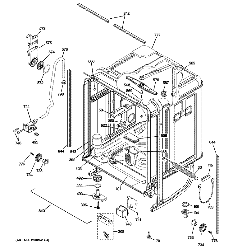 BODY PARTS Diagram and Parts List for PDW8612J03WW  General Electric Dishwasher