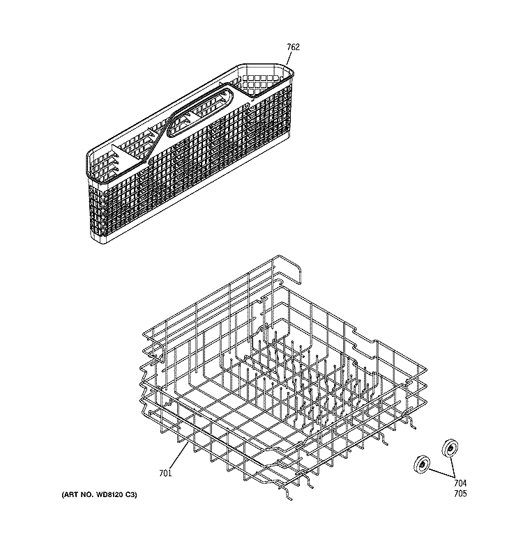 LOWER RACK ASSEMBLY Diagram and Parts List for GSD6360J03SS  General Electric Dishwasher