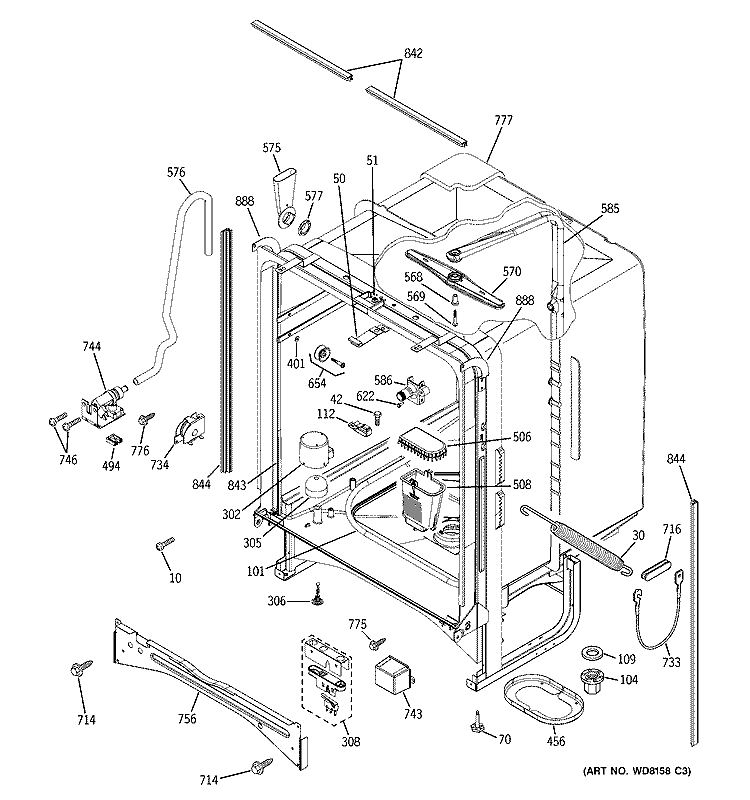BODY PARTS Diagram and Parts List for GSD6700G03CC  General Electric Dishwasher
