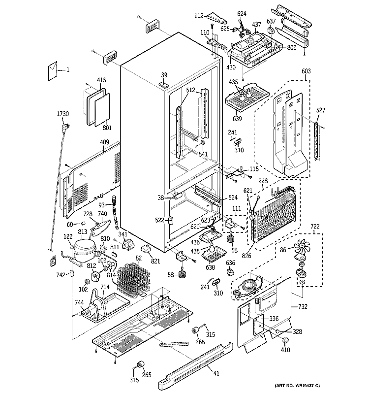 CABINET Diagram and Parts List for PDS20SBPARSS  General Electric Refrigerator