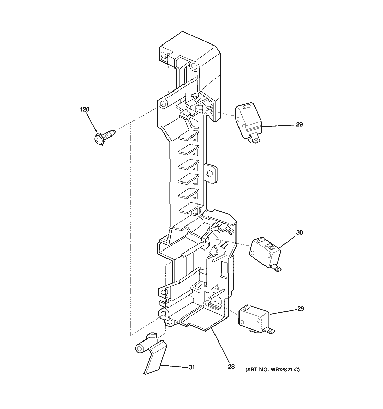LATCH BOARD PARTS Diagram and Parts List for JVM1631WH001  General Electric Microwave