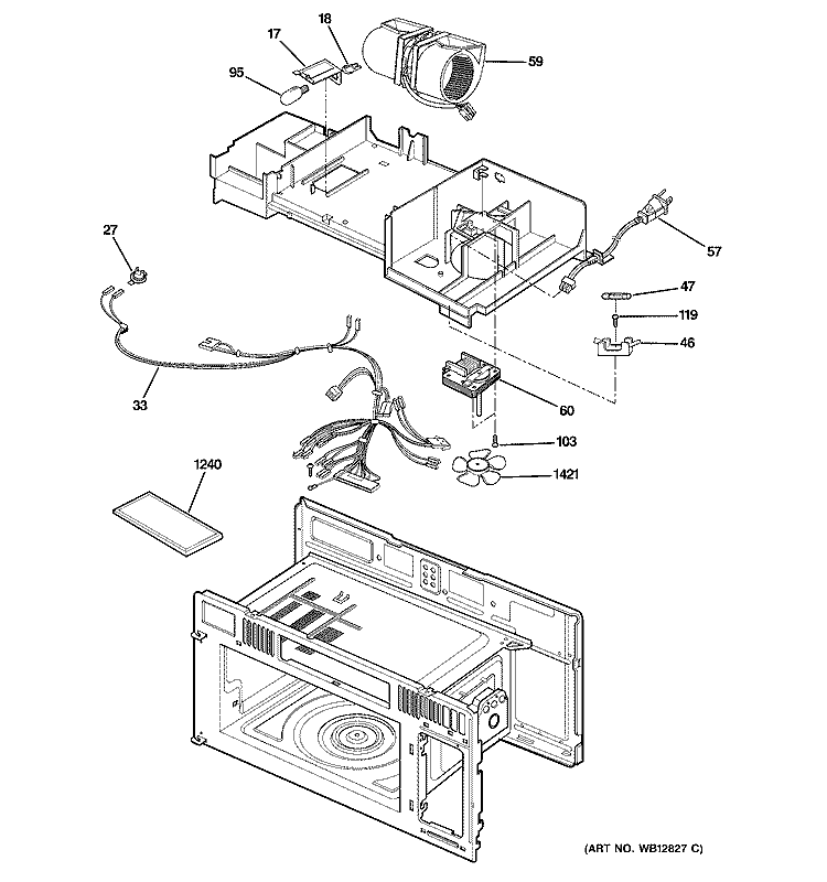 INTERIOR PARTS 2 Diagram and Parts List for JVM1631WH001  General Electric Microwave