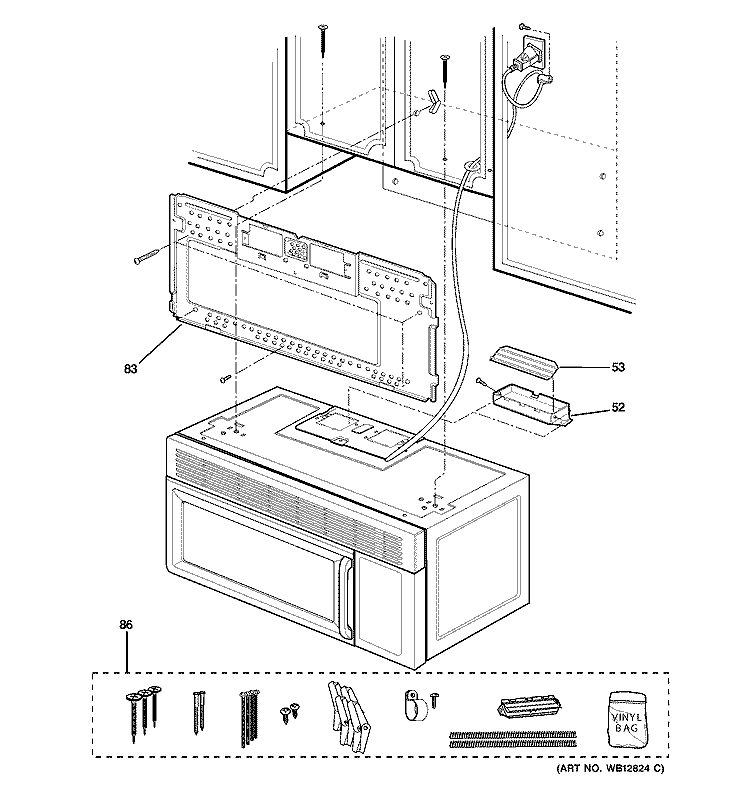 INSTALLATION PARTS Diagram and Parts List for JVM1631WH001  General Electric Microwave