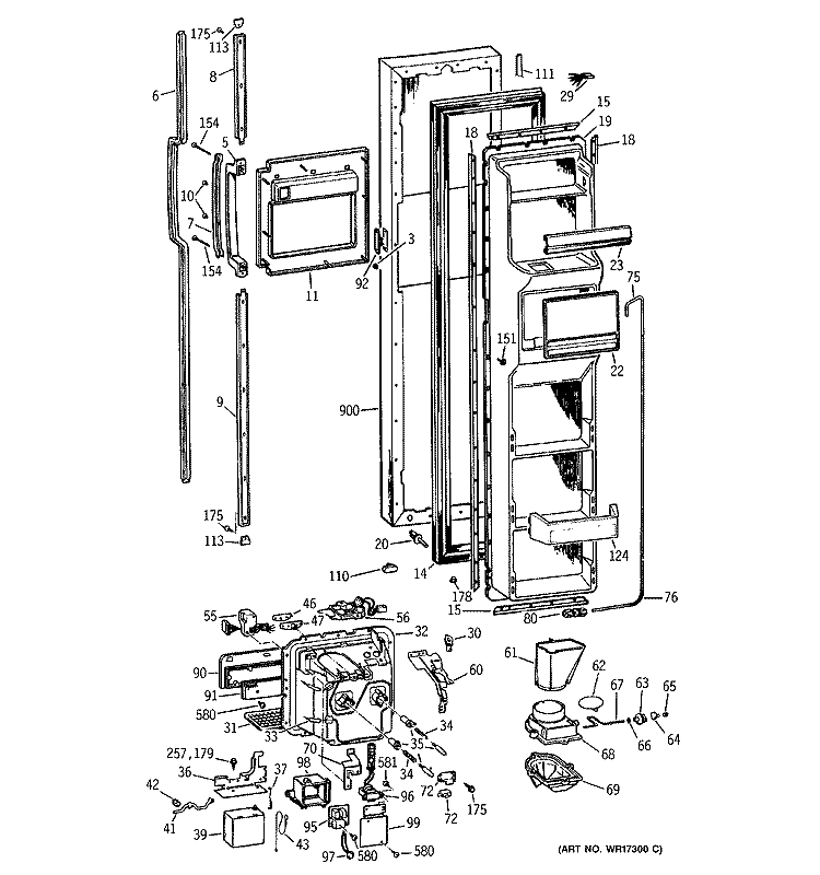 FREEZER DOOR Diagram and Parts List for TFX27FMA  General Electric Refrigerator