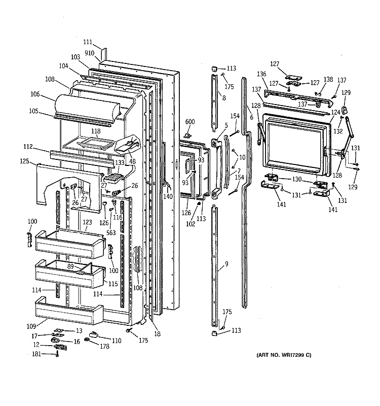 FRESH FOOD DOOR Diagram and Parts List for TFX27FMA  General Electric Refrigerator