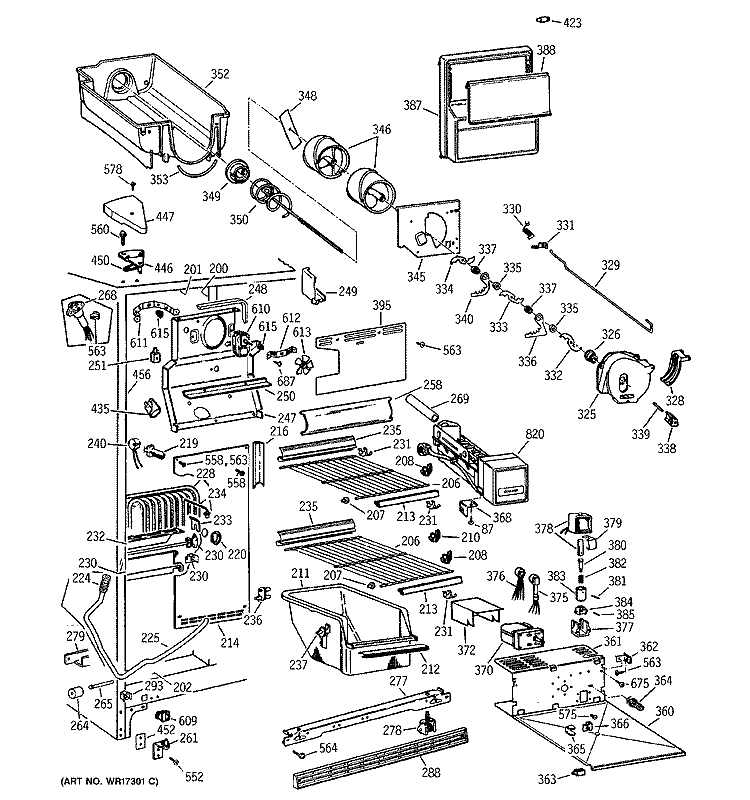 FREEZER SECTION Diagram and Parts List for TFX27FMA  General Electric Refrigerator