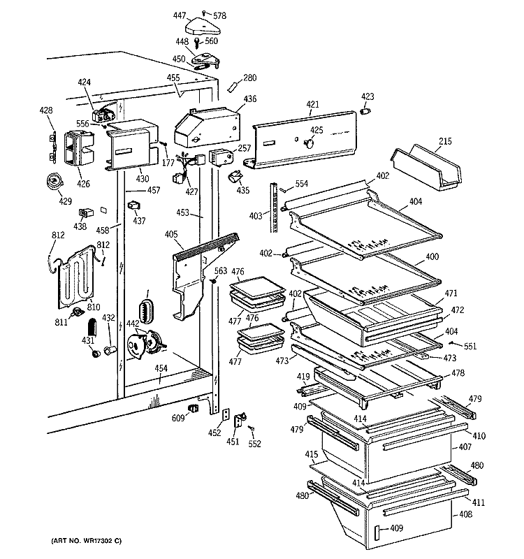 FRESH FOOD SECTION Diagram and Parts List for TFX27FMA  General Electric Refrigerator