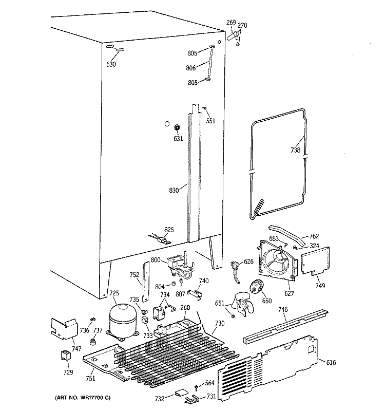 UNIT PARTS Diagram and Parts List for TFX27FMA  General Electric Refrigerator