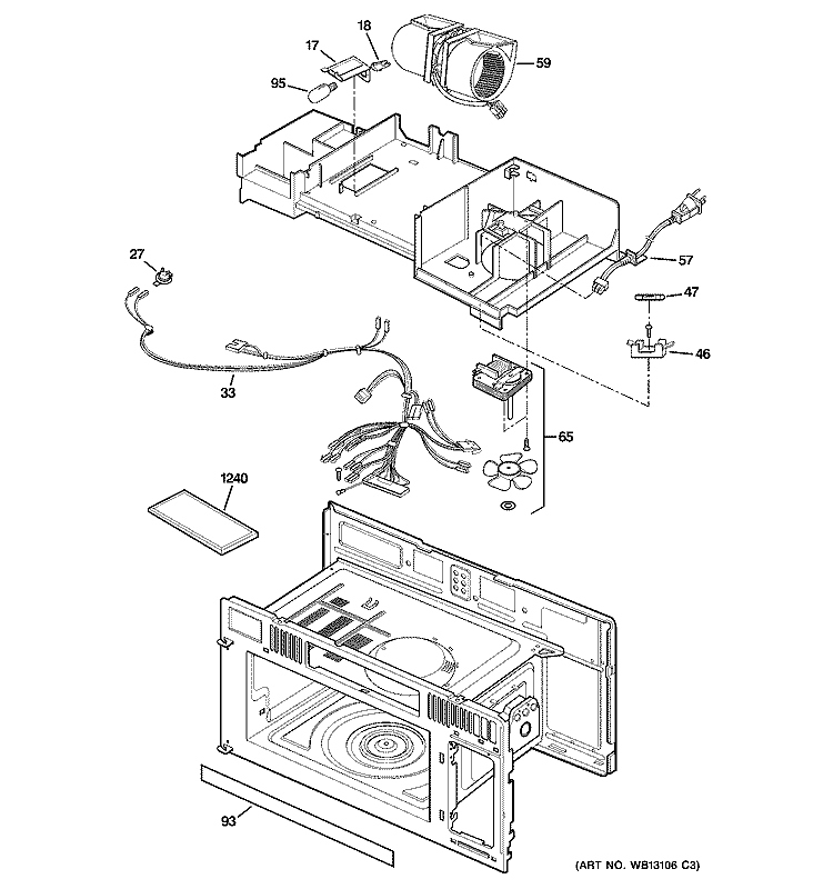 INTERIOR PARTS 2 Diagram and Parts List for JVM1640SJ01  General Electric Microwave