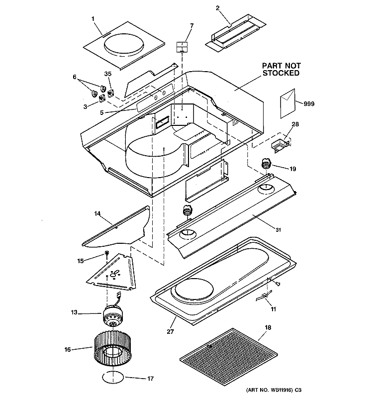 RANGE HOOD Diagram and Parts List for JV635C2BB  General Electric Range Hood