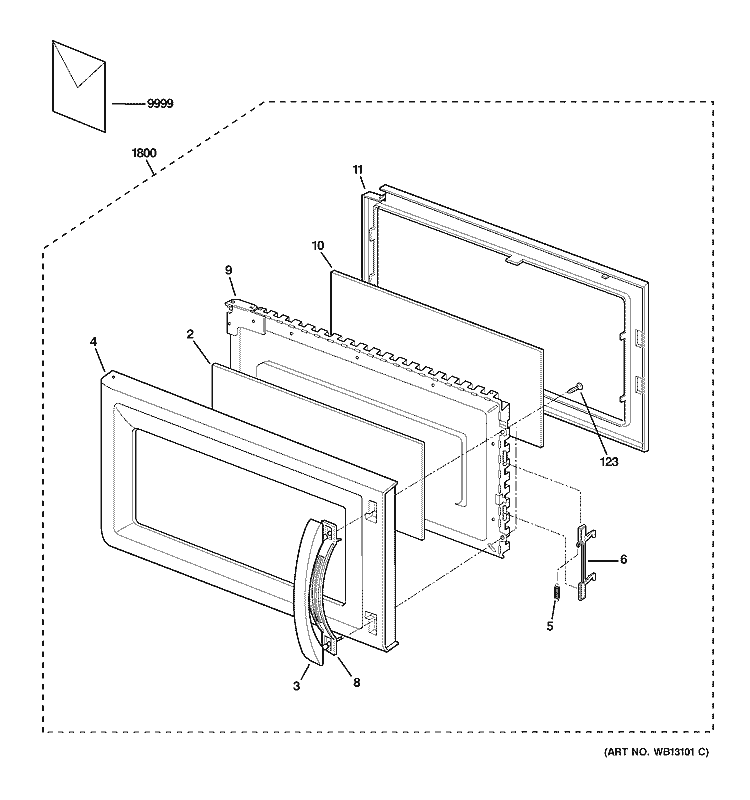 DOOR PARTS Diagram and Parts List for JVM1631WH003  General Electric Microwave