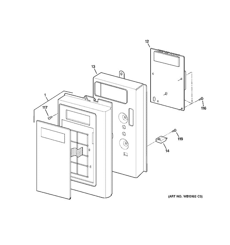CONTROLLER PARTS Diagram and Parts List for JVM1631WH003  General Electric Microwave