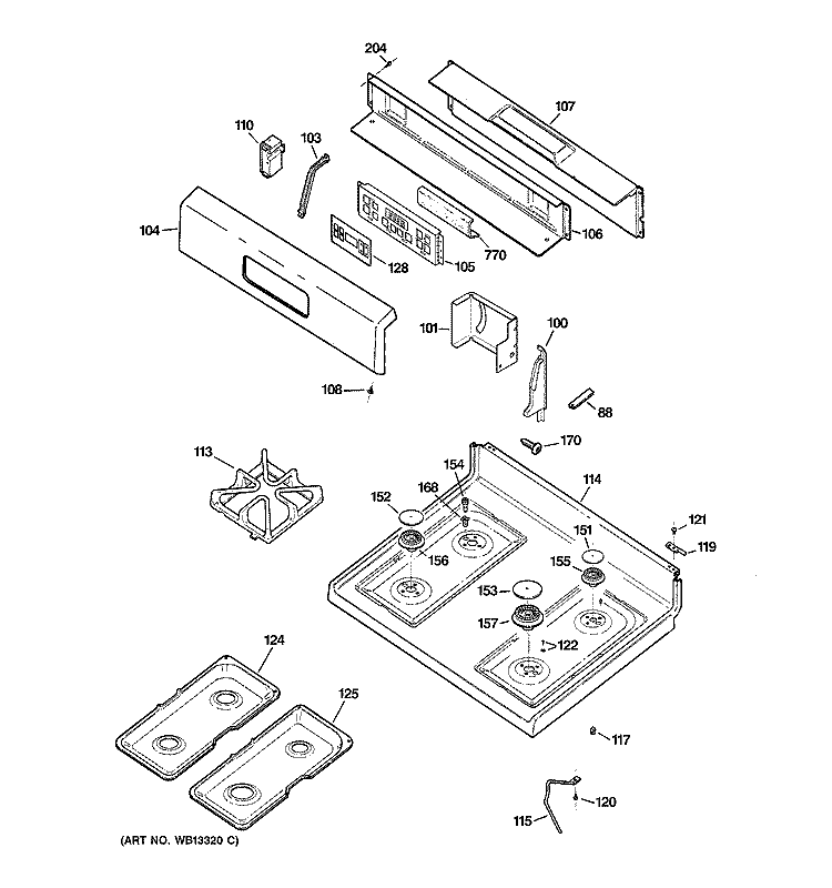 CONTROL PANEL & COOKTOP Diagram and Parts List for EGR3000EH2CC  General Electric Range