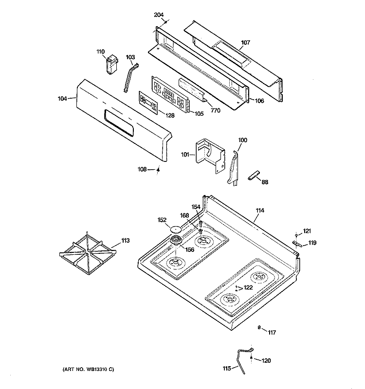 CONTROL PANEL & COOKTOP Diagram and Parts List for JGBP28GEJ1SS  General Electric Range