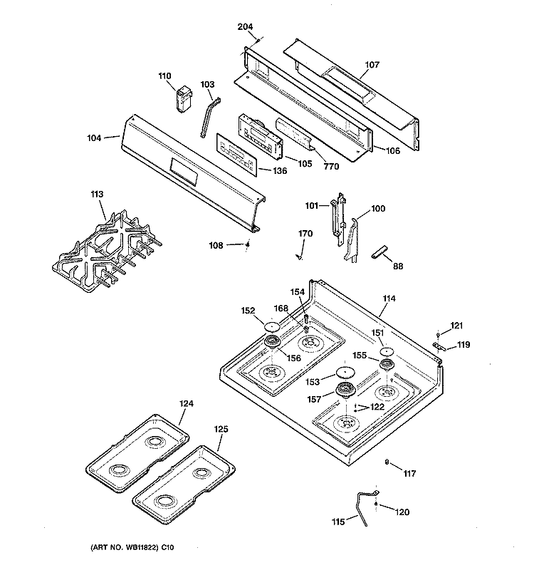 CONTROL PANEL & COOKTOP Diagram and Parts List for JGBP83BEH1BB  General Electric Range