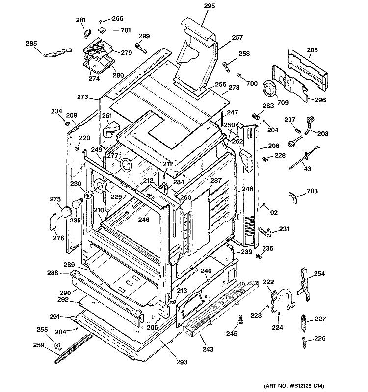 BODY PARTS Diagram and Parts List for JGBP83BEH1BB  General Electric Range