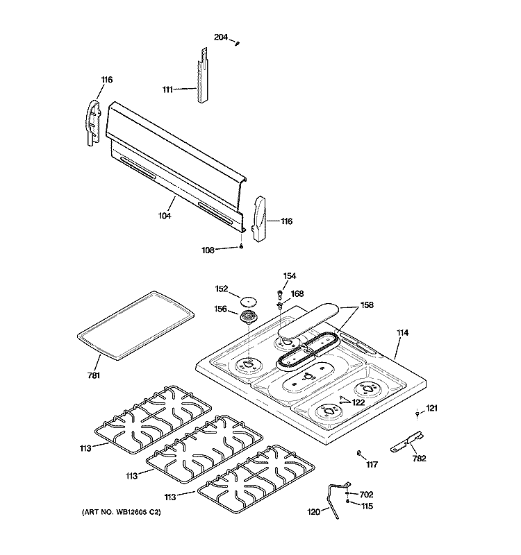 CONTROL PANEL & COOKTOP Diagram and Parts List for JGBS09PEH2WW  General Electric Range