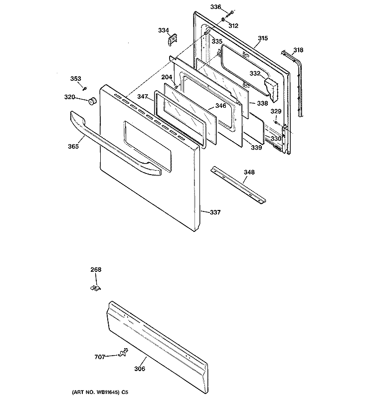 DOOR & DRAWER PARTS Diagram and Parts List for JGBS09PEH2WW  General Electric Range