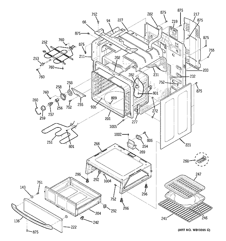 BODY PARTS Diagram and Parts List for JBS55SJ1SS  General Electric Range