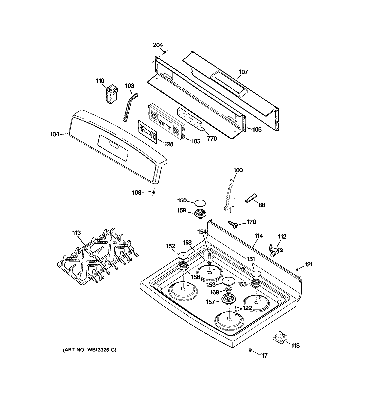 CONTROL PANEL & COOKTOP Diagram and Parts List for EGR3001EJ1SS  General Electric Range
