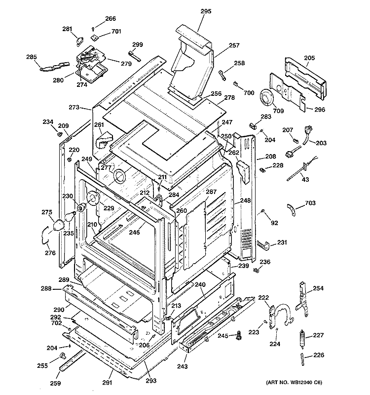 BODY PARTS Diagram and Parts List for JGBP28TEH2WW  General Electric Range