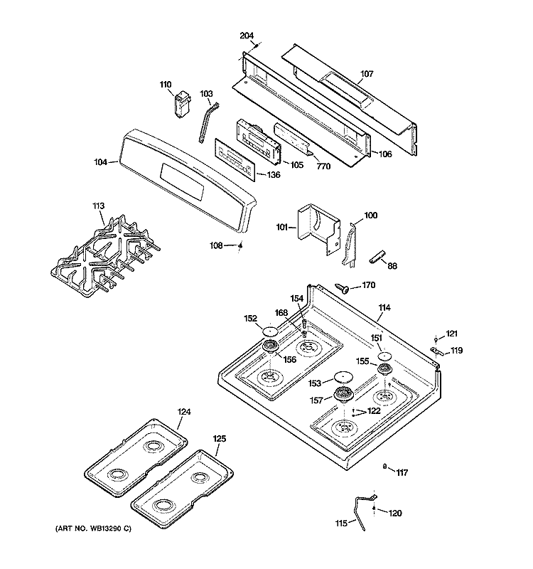 CONTROL PANEL & COOKTOP Diagram and Parts List for JGBP80CEH2CC  General Electric Range
