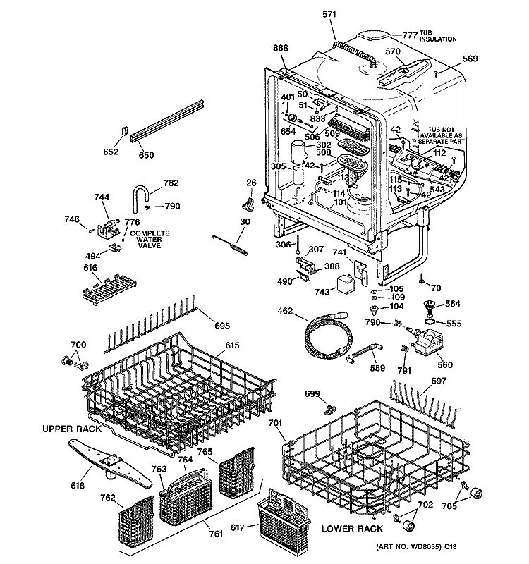BODY PARTS Diagram and Parts List for GSDL322F00BB  General Electric Dishwasher