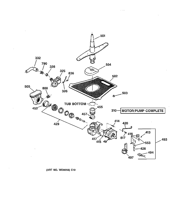 MOTOR - PUMP MECHANISM Diagram and Parts List for GSDL322F00BB  General Electric Dishwasher