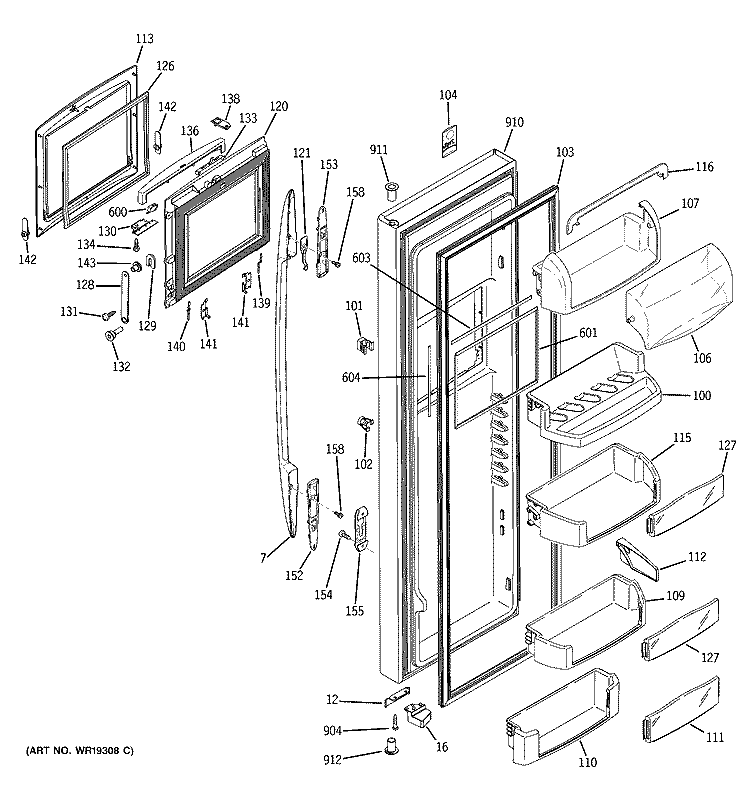 FRESH FOOD DOOR Diagram and Parts List for PCT23SHPBSS  General Electric Refrigerator