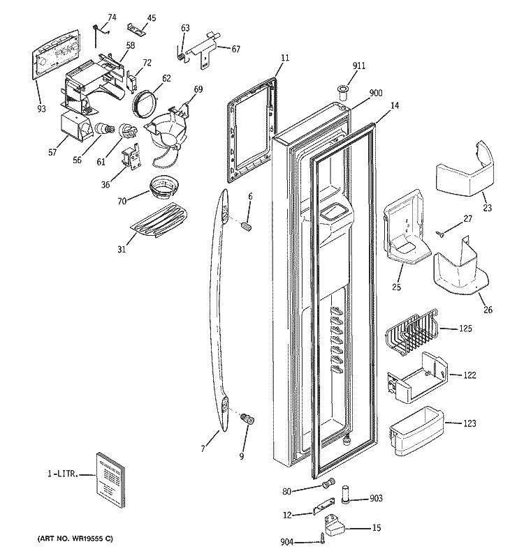 FREEZER DOOR Diagram and Parts List for PSW26MSRBSS  General Electric Refrigerator
