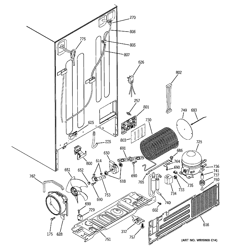 SEALED SYSTEM & MOTHER BOARD Diagram and Parts List for PSW26MSRBSS  General Electric Refrigerator