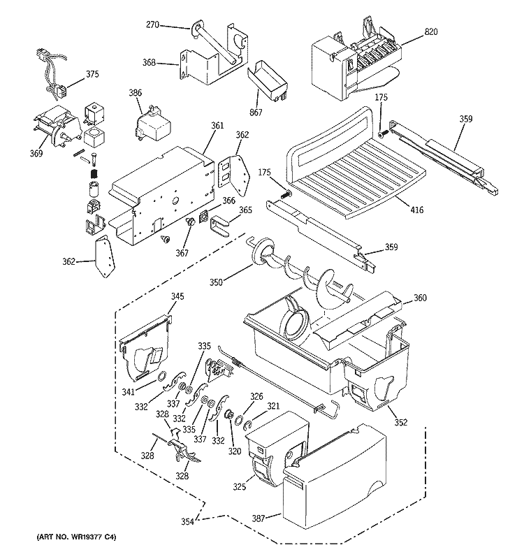 ICE MAKER & DISPENSER Diagram and Parts List for GCR23YLRBWW  General Electric Refrigerator
