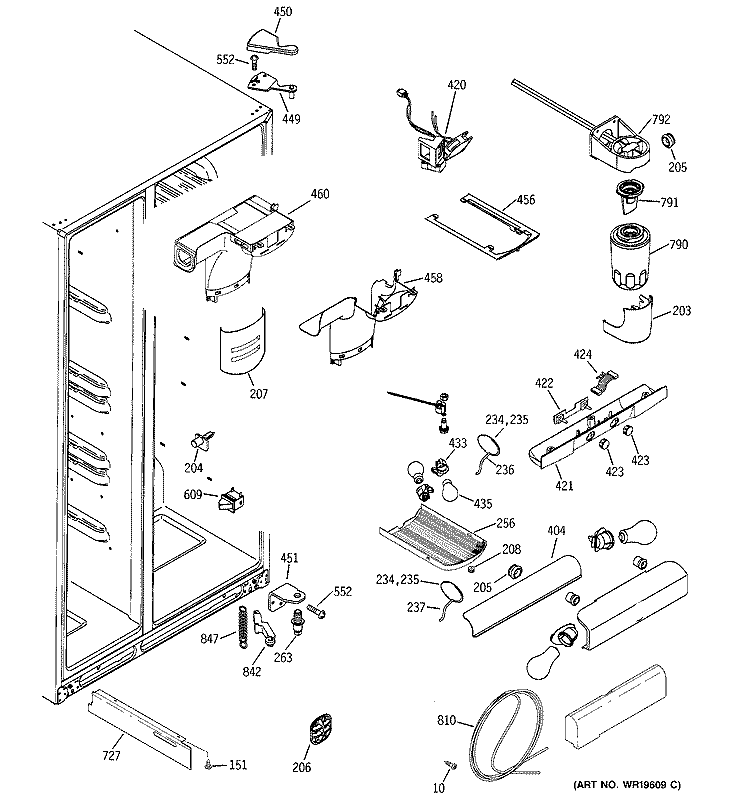 FRESH FOOD SHELVES Diagram and Parts List for GCR23YLRBWW  General Electric Refrigerator