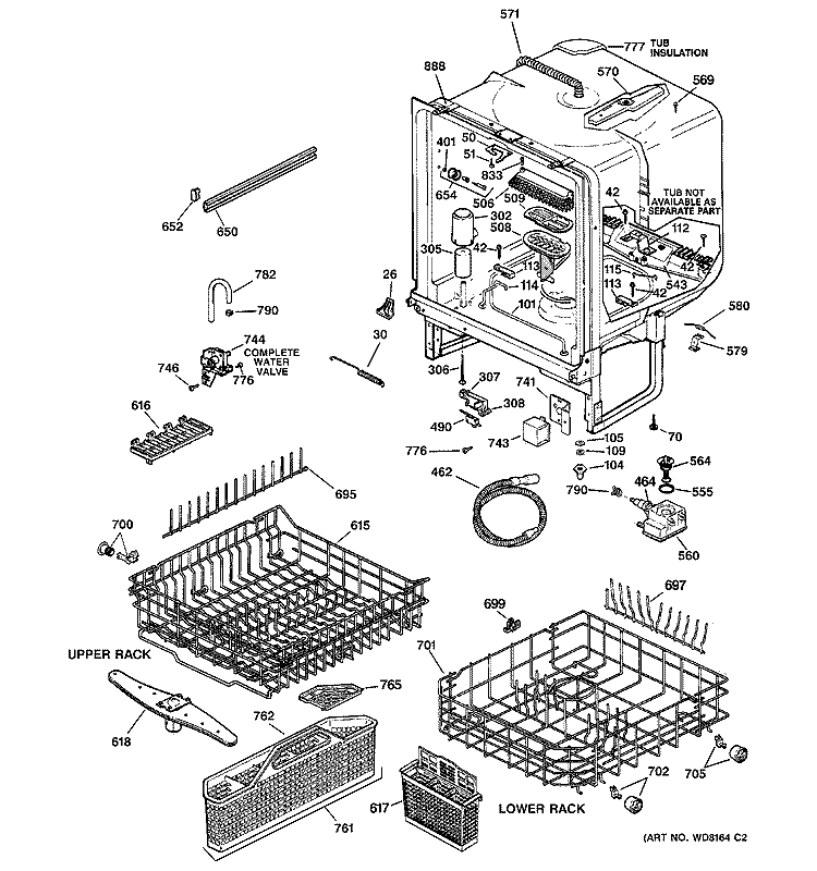 BODY PARTS Diagram and Parts List for GSDL332F01WW  General Electric Dishwasher